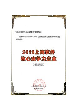 2019上海软件核心竞争力企业证书